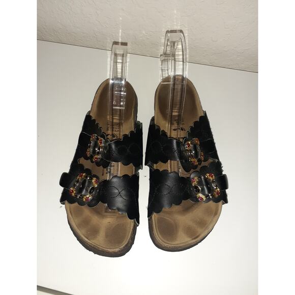 Betula by Birkenstock Ladies Black Jeweled 2 Strap Slip On Footbed Sandals 8 - Picture 2 of 6